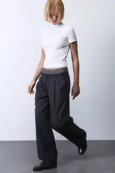 Брюки широкие с бельевым поясом в клетку