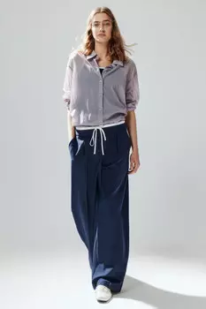 Брюки широкие с контрастным поясом