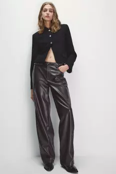 Брюки широкие с кожаной фактурой