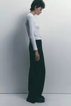 Брюки широкие с высокой посадкой и поясом-резинкой