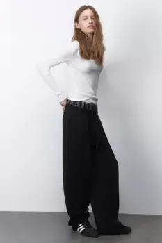 Брюки широкие трикотажные с бельевым поясом