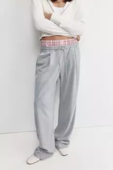 Брюки широкие трикотажные с двойным поясом