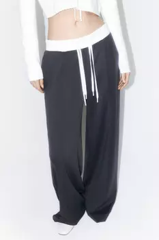 Брюки широкие трикотажные с контрастным поясом