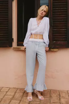 Брюки широкие укороченные с воланами