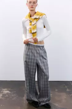 Брюки в клетку с бельевым поясом