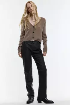 Брюки зауженные из искусственной кожи со стиркой