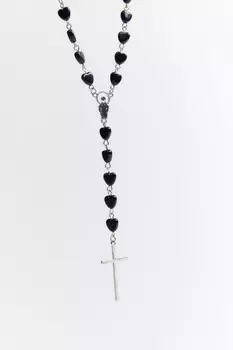 Цепочка на шею с бусинами-сердечками и крестом