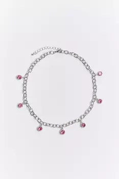 Цепочка на шею серебристая с кристаллами