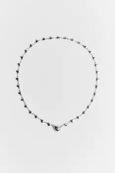 Цепочка на шею серебристая с сердечками