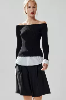 Джемпер off-shoulders с имитацией рубашки