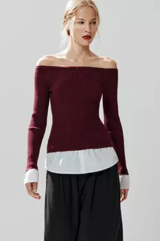 Джемпер off-shoulders с имитацией рубашки