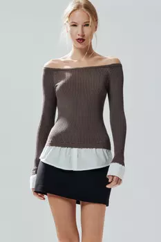 Джемпер off-shoulders с имитацией рубашки
