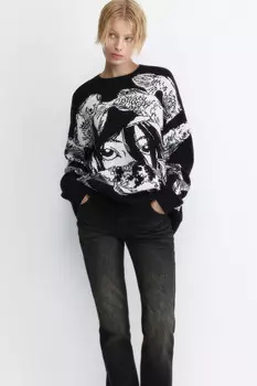 Джемпер oversize вязаный с принтом