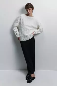Джемпер oversize вязаный с узором-косичкой
