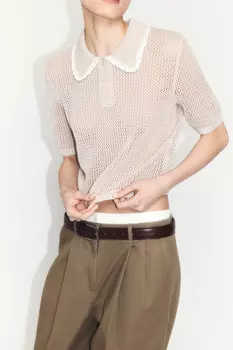 Джемпер-поло ажурный с короткими рукавами