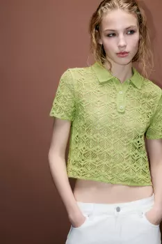 Джемпер-поло ажурный с короткими рукавами