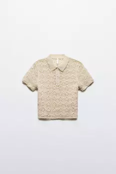 Джемпер-поло ажурный с короткими рукавами