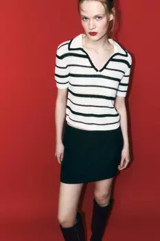 Джемпер-поло ажурный в полоску