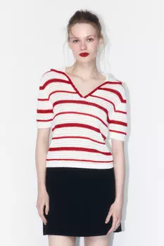 Джемпер-поло ажурный в полоску