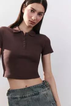 Джемпер-поло укороченный в рубчик