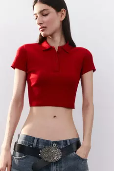 Джемпер-поло укороченный в рубчик