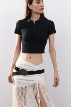 Джемпер-поло укороченный в рубчик