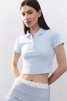 Джемпер-поло укороченный в рубчик