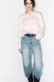 Джемпер-поло в полоску с цветочным декором