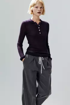 Джемпер-поло вискозный в рубчик