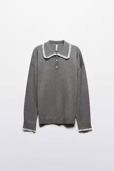 Джемпер-поло вязаный с кружевом