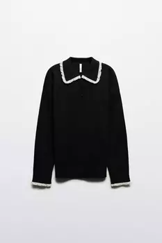 Джемпер-поло вязаный с кружевом