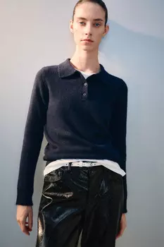 Джемпер-поло вязаный с шерстью