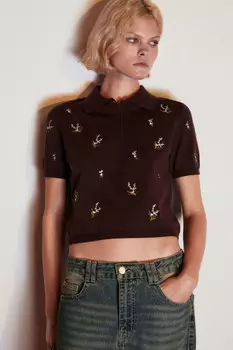 Джемпер-поло вязаный с вышивкой