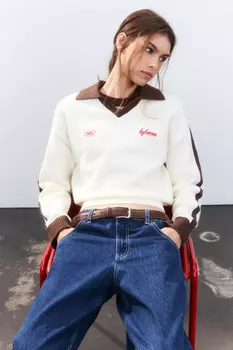 Джемпер-поло вязаный с вышивкой