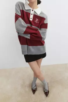 Джемпер-поло вязаный с вышивкой на груди