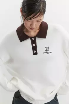 Джемпер-поло вязаный с вышивкой на груди