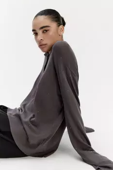 Джемпер-поло вязаный со стразами