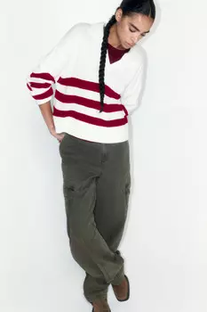 Джемпер-поло вязаный укороченный в полоску