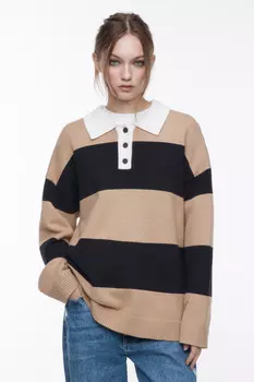 Джемпер-поло вязаный в полоску