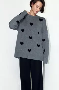 Джемпер толстой вязки с принтом в сердечко