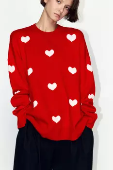 Джемпер толстой вязки с принтом в сердечко