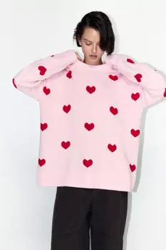 Джемпер толстой вязки с принтом в сердечко