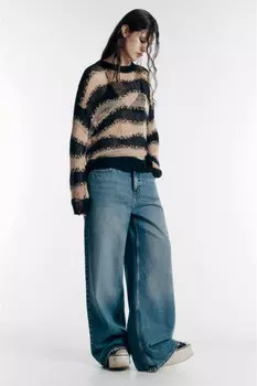 Джемпер тонкой вязки рваный в полоску