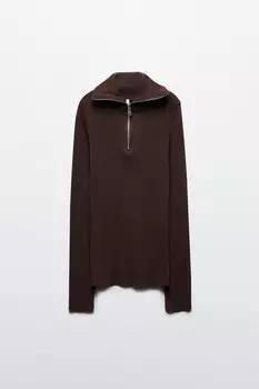 Джемпер в рубчик с воротником-стойкой