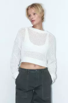 Джемпер вязаный ажурный из хлопка