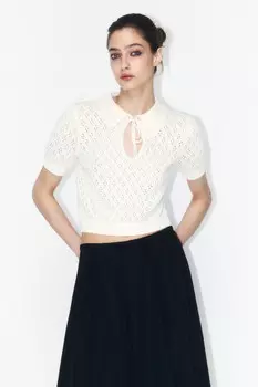 Джемпер вязаный ажурный с завязками на груди