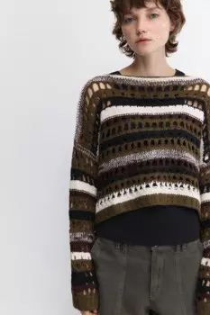 Джемпер вязаный ажурный в полоску