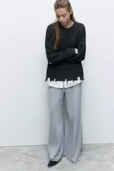 Джемпер вязаный рваный с имитацией рубашки