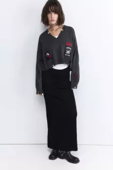 Джемпер вязаный рваный с патчами