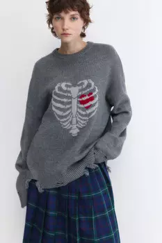 Джемпер вязаный рваный с принтом